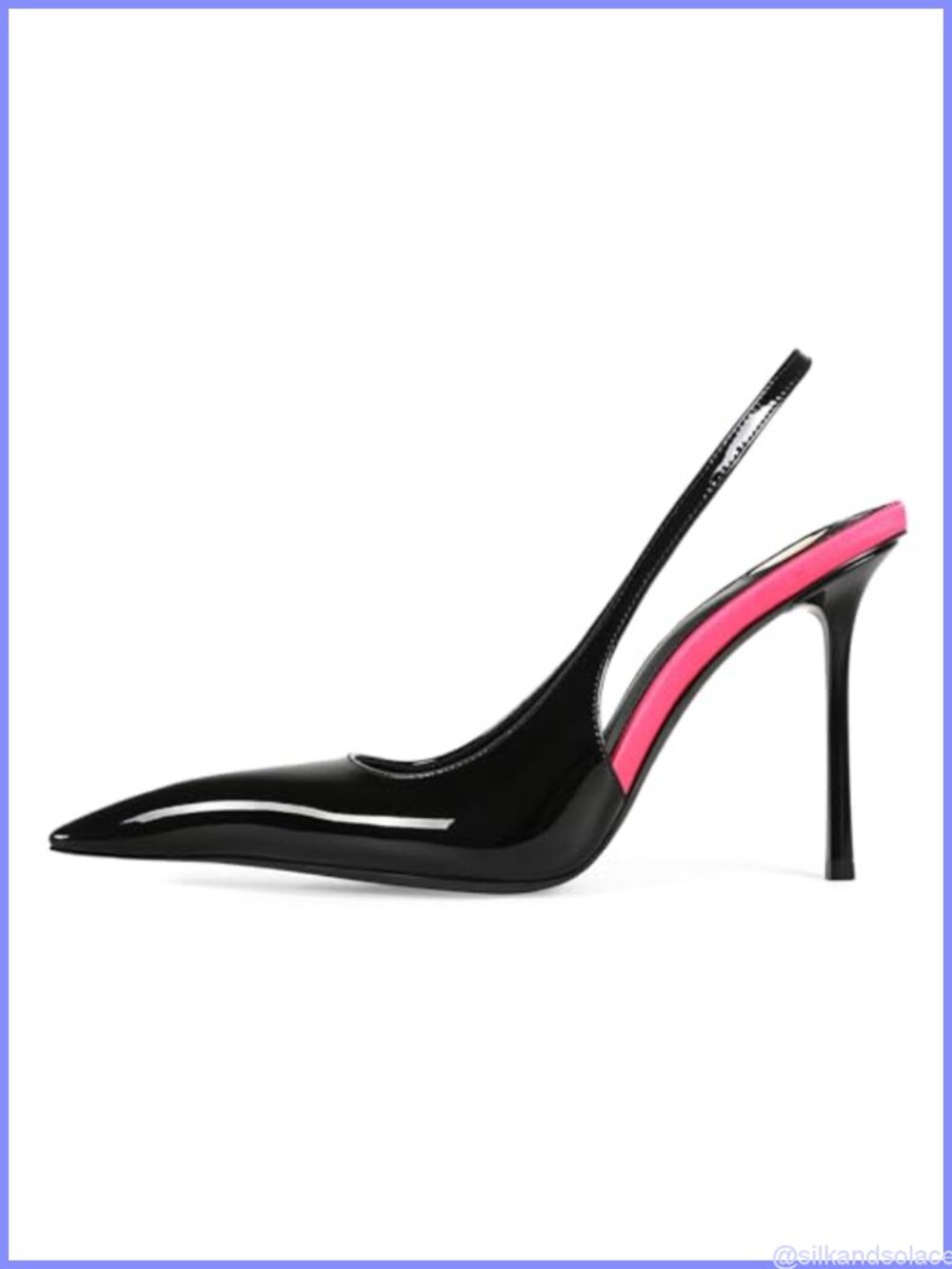 Slingback Heels Pointed Close Toe Stiletto Patent Leather Elastic Strap Pumps